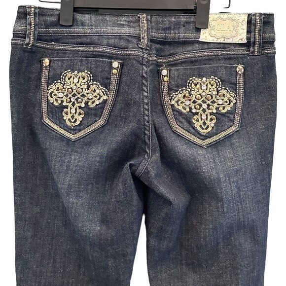 Grace in LA Dark Wash‎ Gold Embellished Skinny Jeans Size 9 Western - Picture 1 of 16